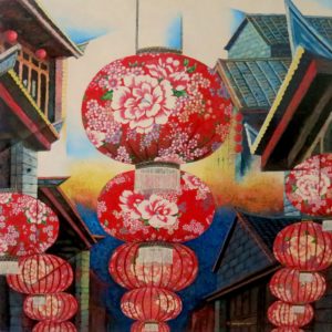 大紅燈籠高高掛-漆畫-80x80公分-2016