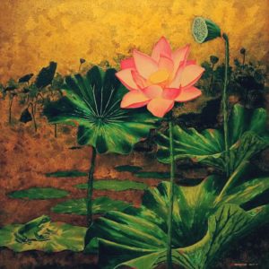 晨荷-漆畫-80x80公分-2017